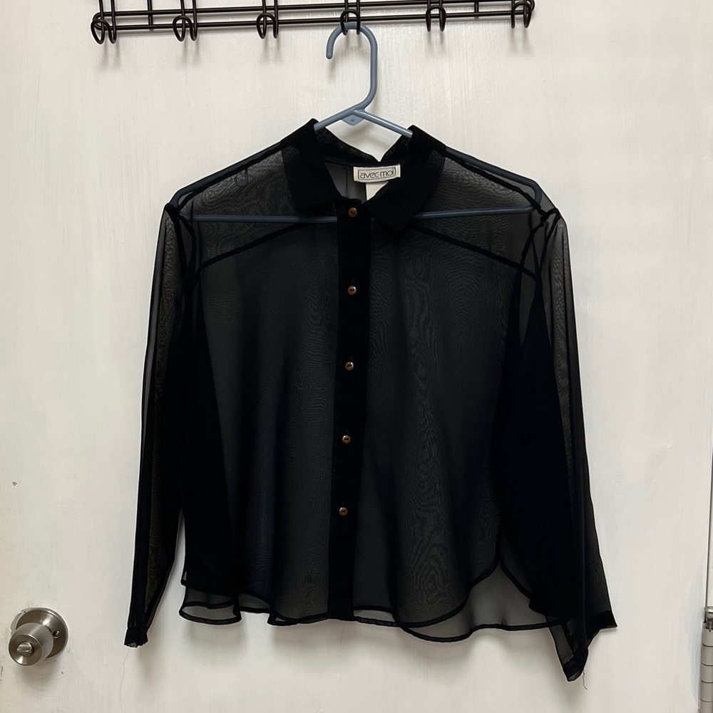 Black Sheer Casual Button-Down Shirt